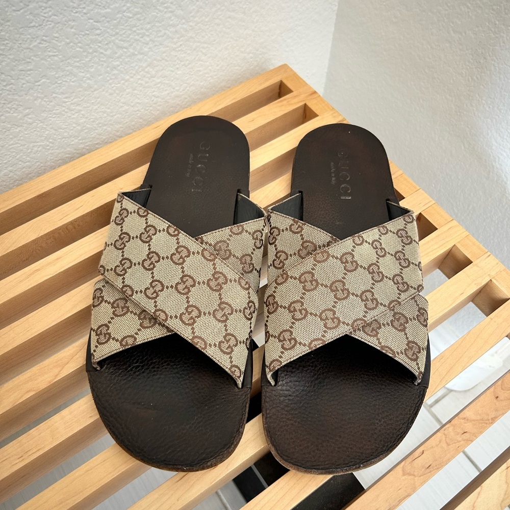 Gucci GG Canvas Slide Sandals – Size 12 – Authentic – Worn / Project